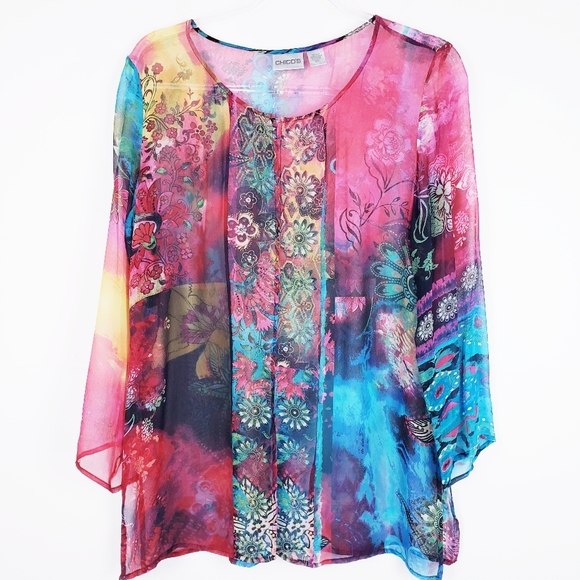 Chico's Tops - Chico's 100% Silk Floral Print Tunic Blouse